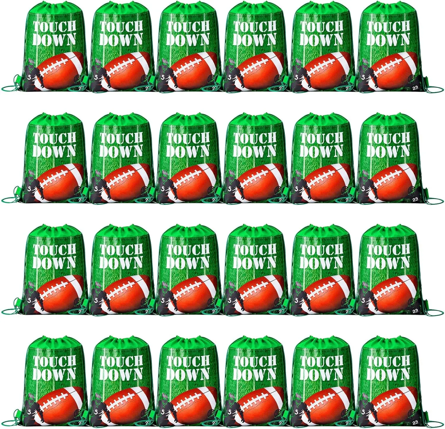Chumia 24 Pcs Football Party Favors Drawstring Bags Football Backpack Gift Goodie for Sports Party Supplies(Bright Style)