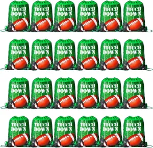 Chumia 24 Pcs Football Party Favors Drawstring Bags Football Backpack Gift Goodie for Sports Party Supplies(Bright Style)