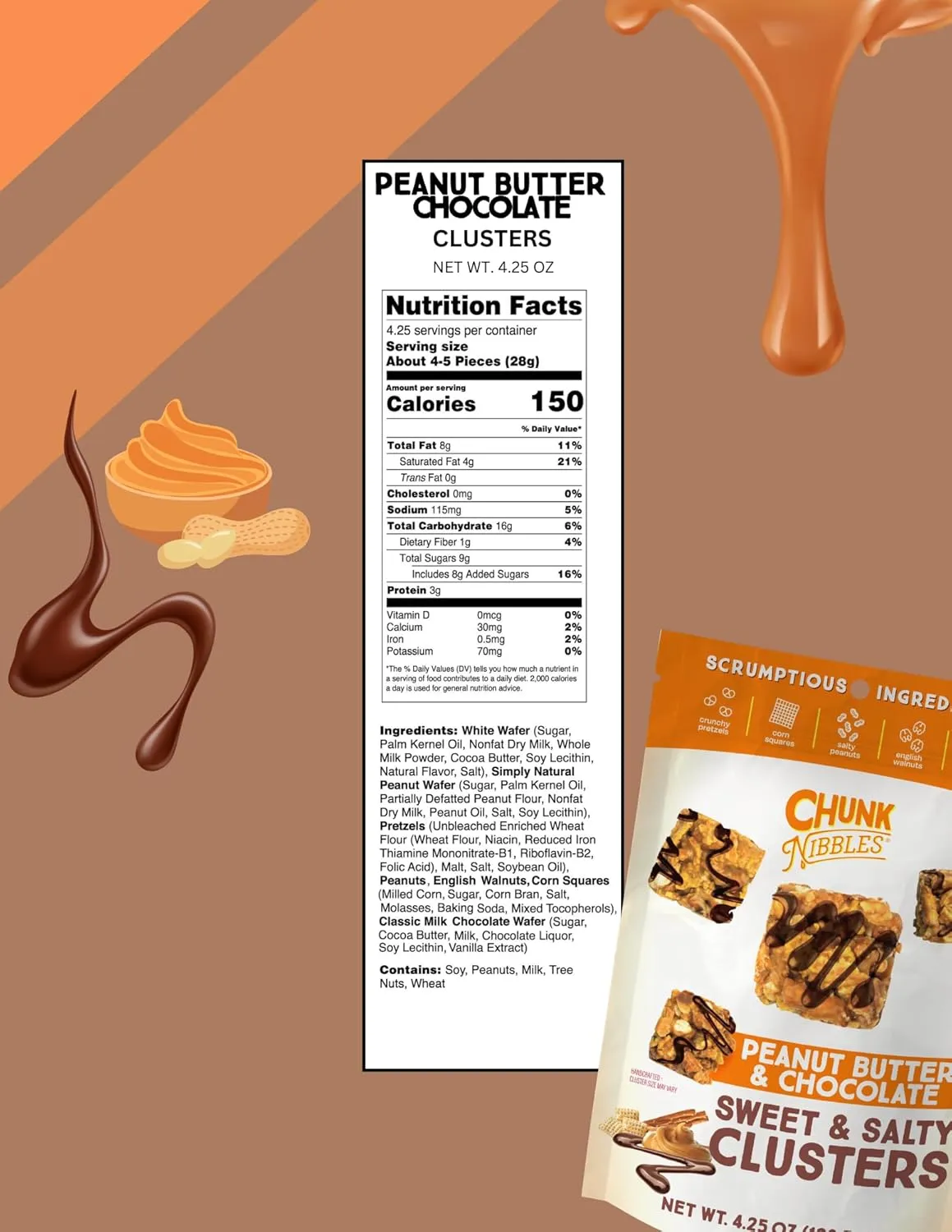 Chunk Nibbles Snack Clusters | Peanut Butter Chocolate Flavor Bite-Size Clusters | 4.25oz (Pack of 3)