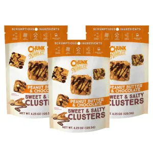 Chunk Nibbles Snack Clusters | Peanut Butter Chocolate Flavor Bite-Size Clusters | 4.25oz (Pack of 3)