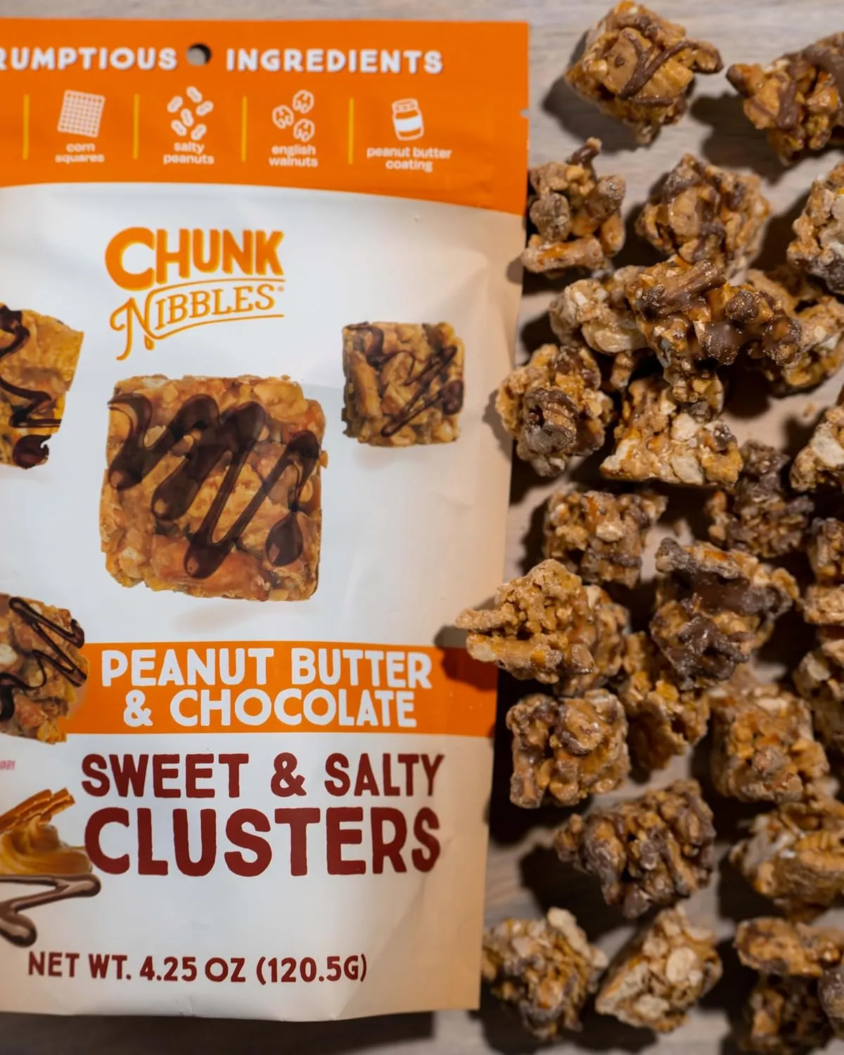 Chunk Nibbles Snack Clusters | Peanut Butter Chocolate Flavor Bite-Size Clusters | 4.25oz (Pack of 3)