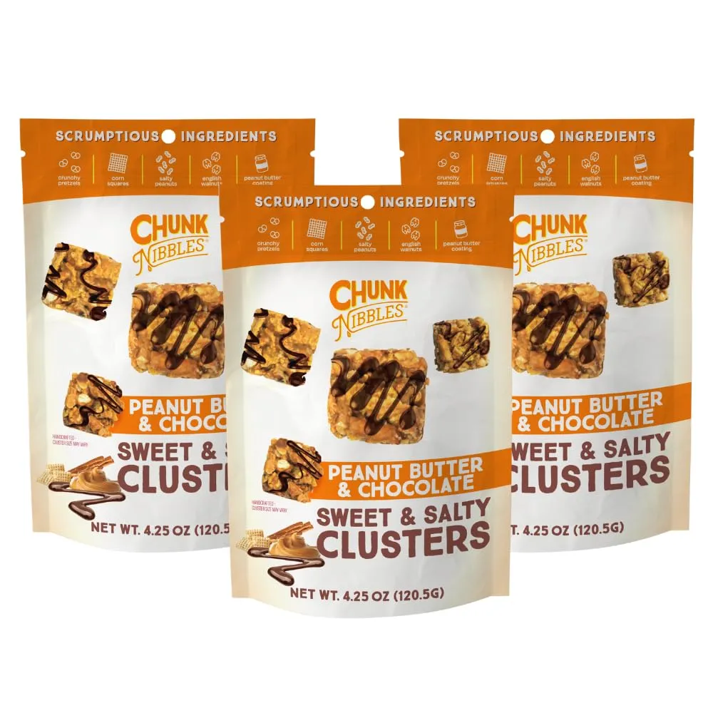 Chunk Nibbles Snack Clusters | Peanut Butter Chocolate Flavor Bite-Size Clusters | 4.25oz (Pack of 3)