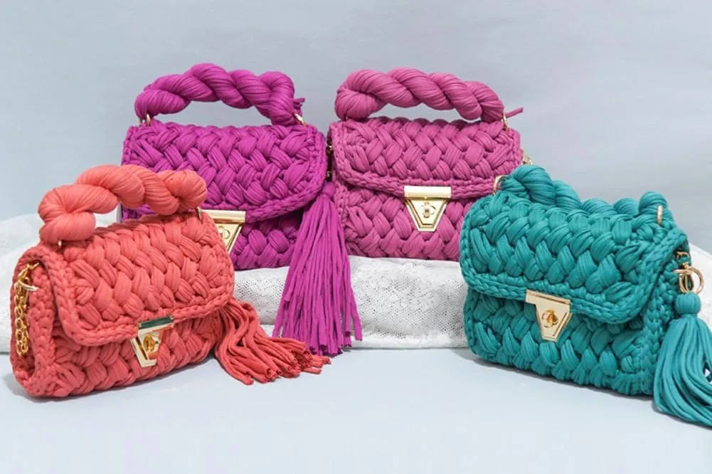 Chunky Yarn Knit Crochet Tote Purse Crossbody Bags for Women - Handwoven Evening Clutch Flap Shoulder Bag