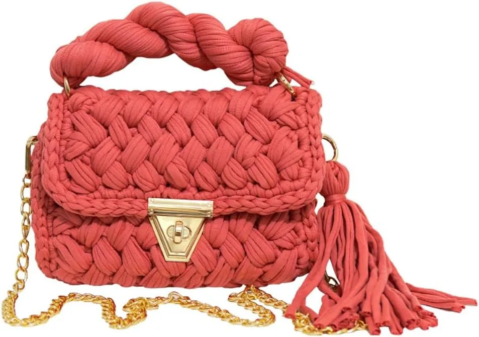 Chunky Yarn Knit Crochet Tote Purse Crossbody Bags for Women - Handwoven Evening Clutch Flap Shoulder Bag
