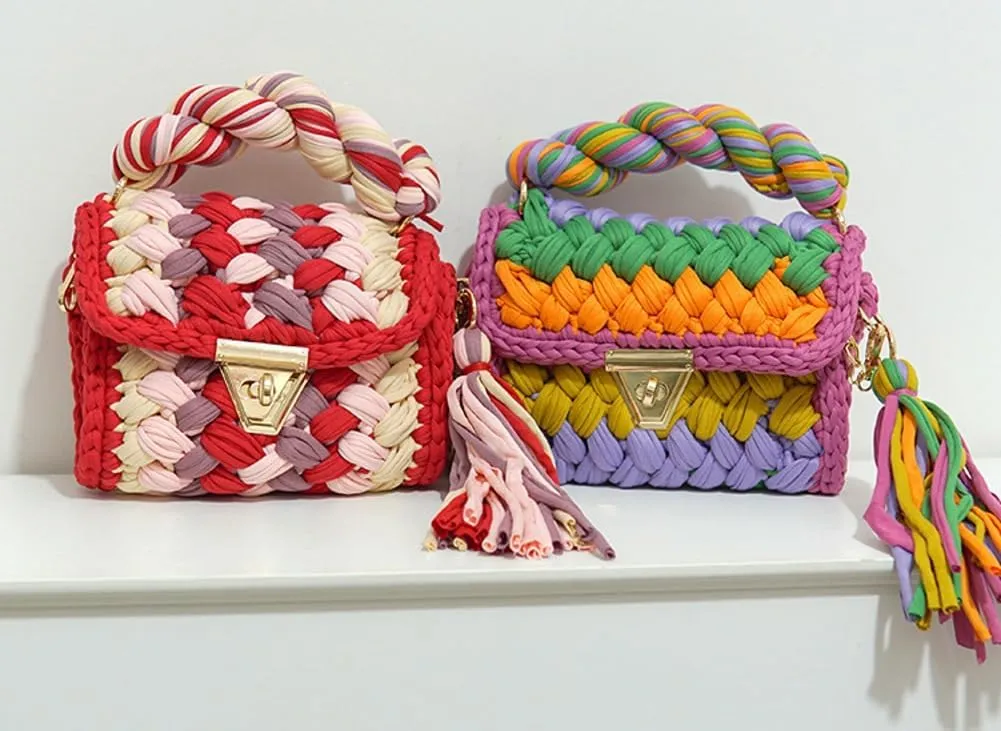 Chunky Yarn Knit Crochet Tote Purse Crossbody Bags for Women - Handwoven Evening Clutch Flap Shoulder Bag