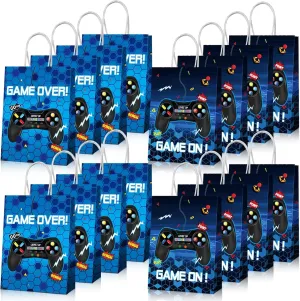 Clabby 16 Pieces Gamer Bags, Video Game Party Favor Goodie Candy Treat Gift Bags with Handle for Kids Boys Gaming Birthday Party Supplies Decorations