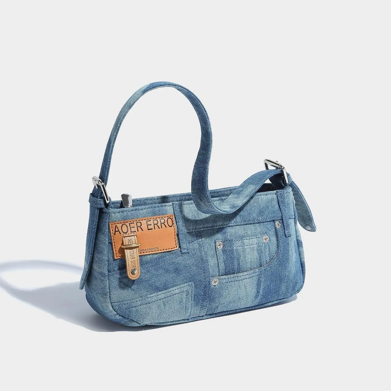 Classic Blue Denim Jeans Pants Purse Underarm Satchel Handbag For Women, New Ladies Fashion Shoulder Bags