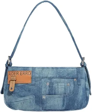 Classic Blue Denim Jeans Pants Purse Underarm Satchel Handbag For Women, New Ladies Fashion Shoulder Bags
