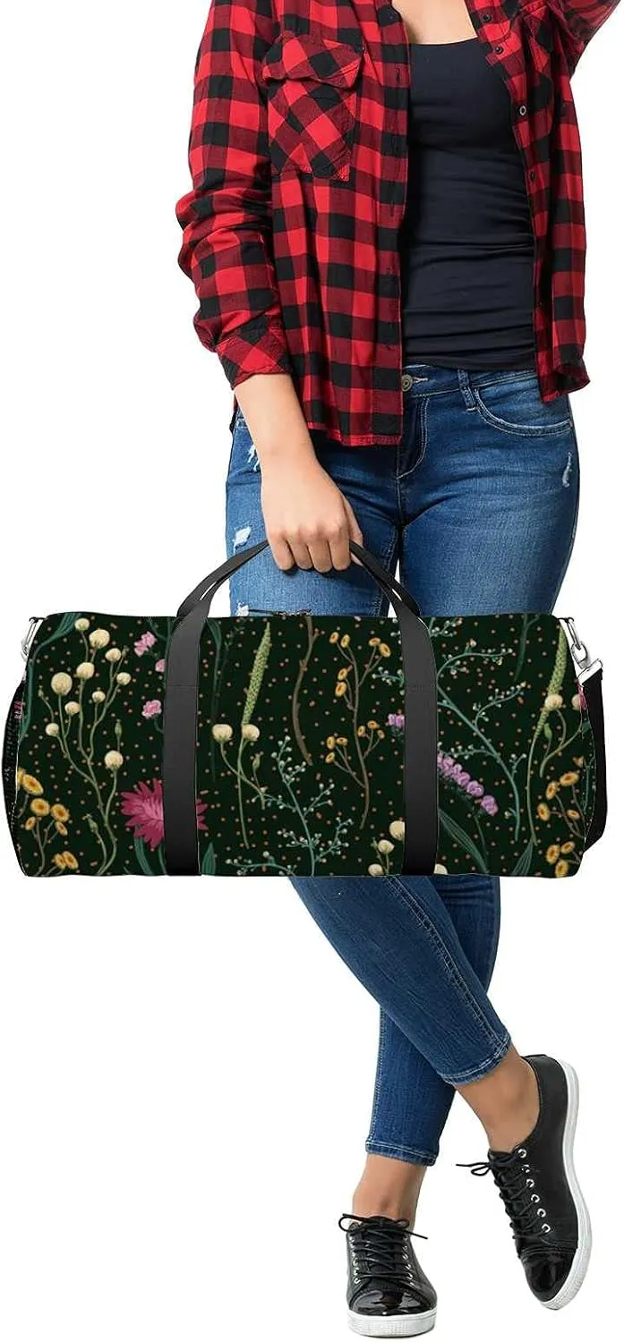 Colored Field Plants Flowers Sports Duffel Bag Travel Gym Tote Bags Lightweight Durable Shoulder Strap Waterproof Polyester Outside Mesh Pocket Overnight Trip Duffel Bag for Women Men