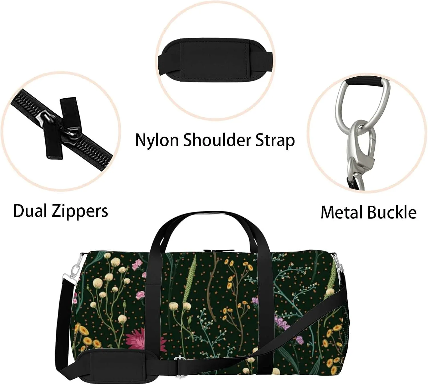 Colored Field Plants Flowers Sports Duffel Bag Travel Gym Tote Bags Lightweight Durable Shoulder Strap Waterproof Polyester Outside Mesh Pocket Overnight Trip Duffel Bag for Women Men