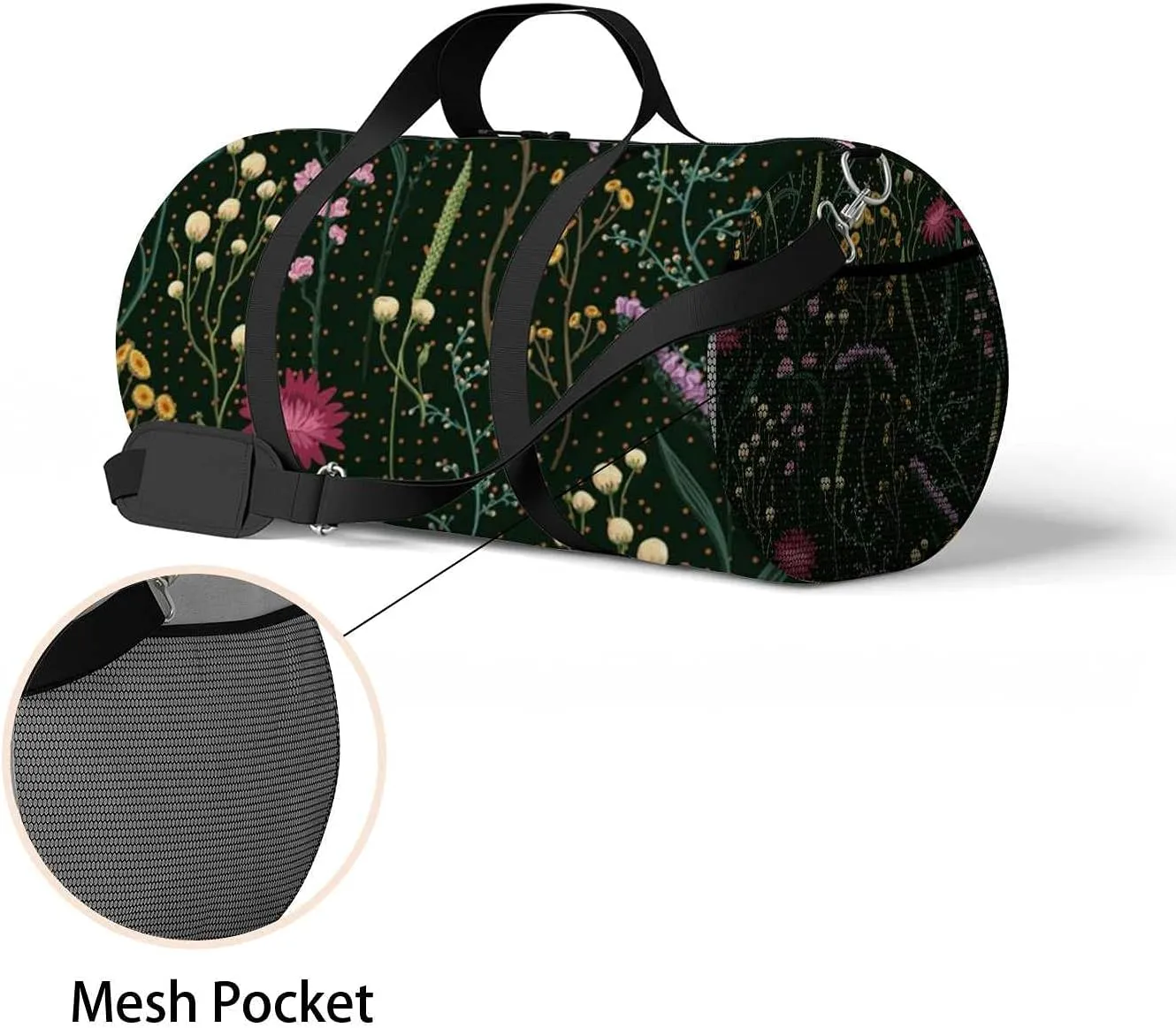 Colored Field Plants Flowers Sports Duffel Bag Travel Gym Tote Bags Lightweight Durable Shoulder Strap Waterproof Polyester Outside Mesh Pocket Overnight Trip Duffel Bag for Women Men