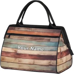 Colored Wood Planks Travel Duffel Bag, Personalized Sports Gym Bag Custom for Women and Men Waterproof Overnight Weekender Carry On Tote Bags for Airplanes, Traveling, Gym, Football, Hospital Bag