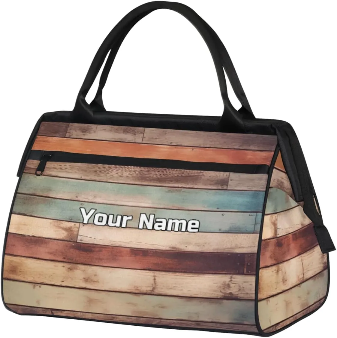 Colored Wood Planks Travel Duffel Bag, Personalized Sports Gym Bag Custom for Women and Men Waterproof Overnight Weekender Carry On Tote Bags for Airplanes, Traveling, Gym, Football, Hospital Bag