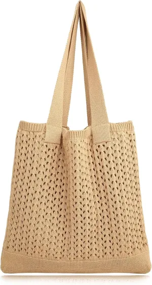 COOKOOKY Beach Bag with added lining Crochet Tote Bag for Women Aesthetic Handmade Knit Shoulder Bag
