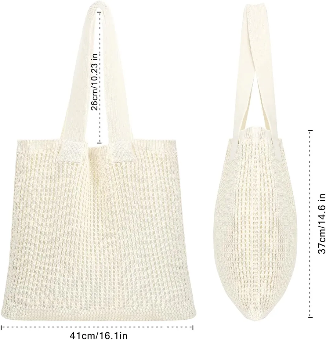 COOKOOKY Beach Bag with added lining Crochet Tote Bag for Women Aesthetic Handmade Knit Shoulder Bag