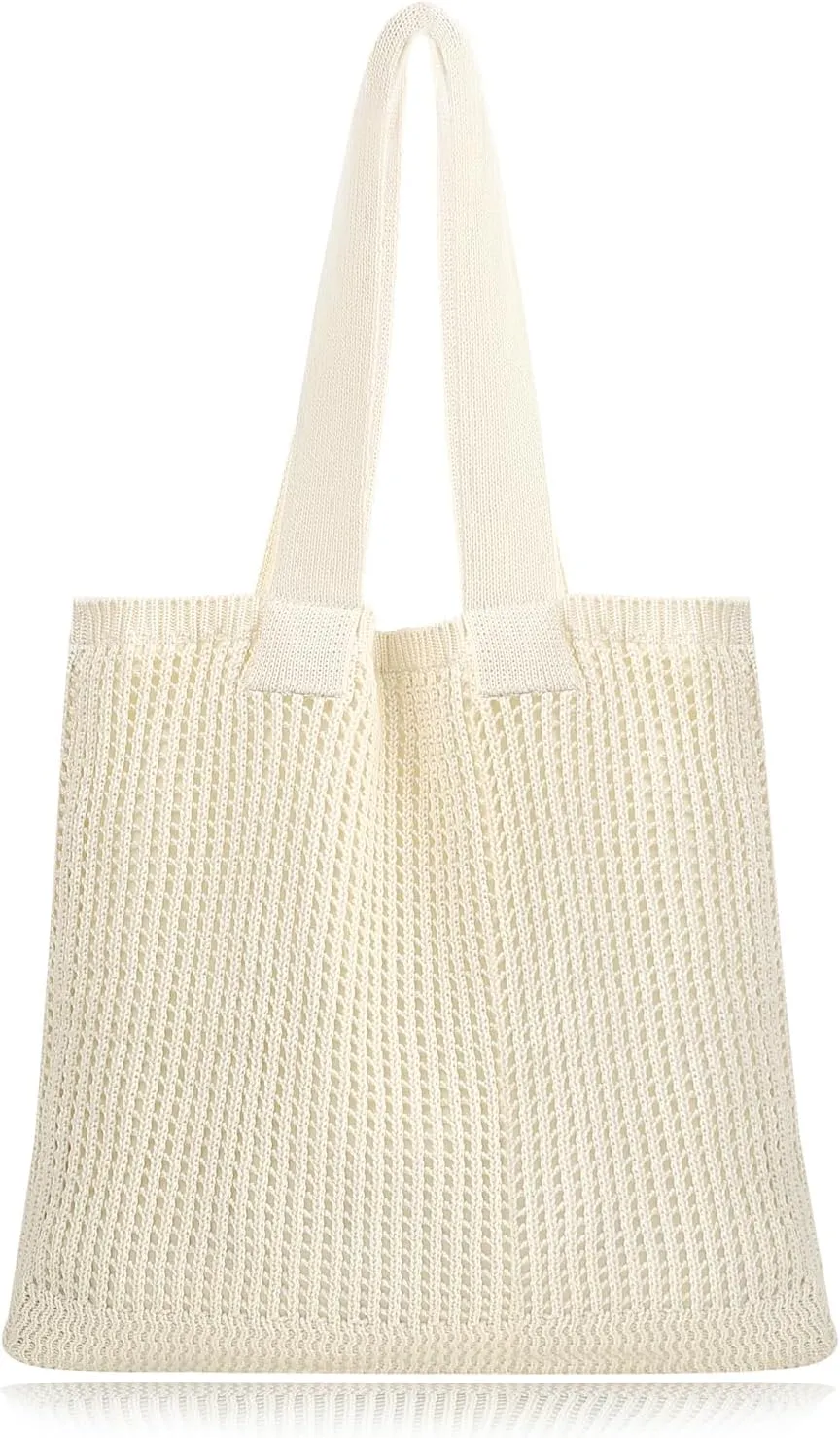 COOKOOKY Beach Bag with added lining Crochet Tote Bag for Women Aesthetic Handmade Knit Shoulder Bag
