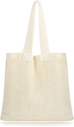COOKOOKY Beach Bag with added lining Crochet Tote Bag for Women Aesthetic Handmade Knit Shoulder Bag