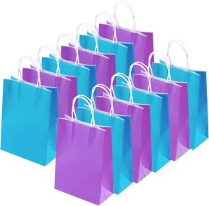 Cooraby 20 Pieces Kraft Paper Bags Party Favor Bags Craft Paper Bags with Handle for Birthday, Baby Shower, Wedding and Party Celebrations (Light Blue, Light Purple)