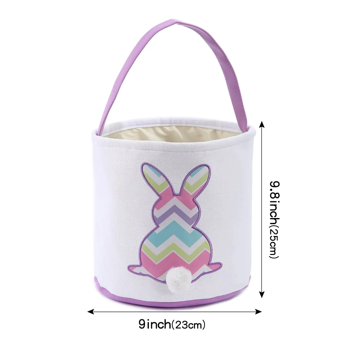 Cootato 3 Pack Easter Bunny Basket Bags for Kids, Stripe Rabbit Pattern Egg Basket Hunt Bags Personalized Canvas Cotton Bucket with Fluffy Tail for Easter Eggs, Candy, Gift (Multi-Stripe, Blue, Green)