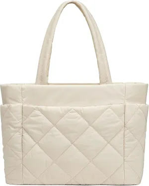CORALDAISY Puffer Tote Bag for Women Lightweight Tote Bag with Zipper, Large Work Bag Quilted Travel Puffy Shoulder Handbag
