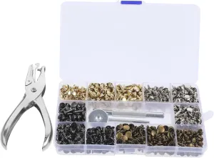 CORHAD 480Sets Punk Bag Rivets Kit with Tools Decorative Metal Round Nail Heads for Leather Craft Clothing Bags Hats and Accessories
