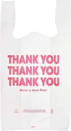 Cosco Universal Plastic Thank You Shopping Bag, 11.5 in x 3.15 in x 22 in, 0.55 mil, White/Red (Box of 250)