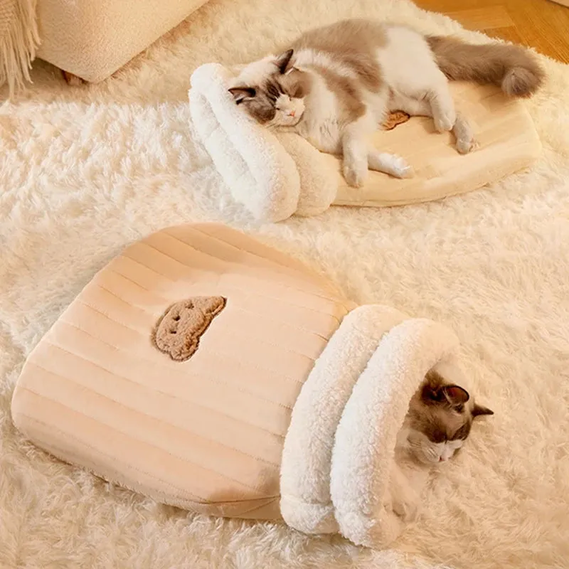 Cozy Kawaii Cat Tunnel Nest 🐾💖 Soft Plush Sleeping Bag for Purr-fect Snuggles! 💤🐱
