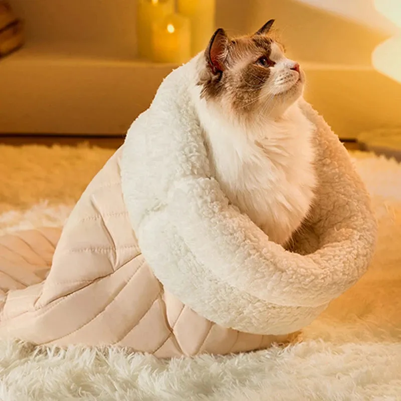 Cozy Kawaii Cat Tunnel Nest 🐾💖 Soft Plush Sleeping Bag for Purr-fect Snuggles! 💤🐱