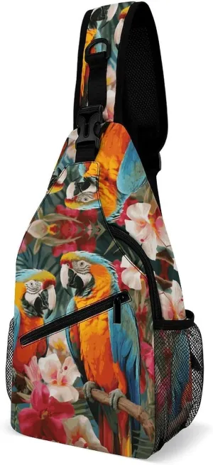 Cross Body Bags Tropical Plants And Parrots Printed Sling Bags Chest Pack Travel Chest Bag Cross Body Shoulder for Men Women