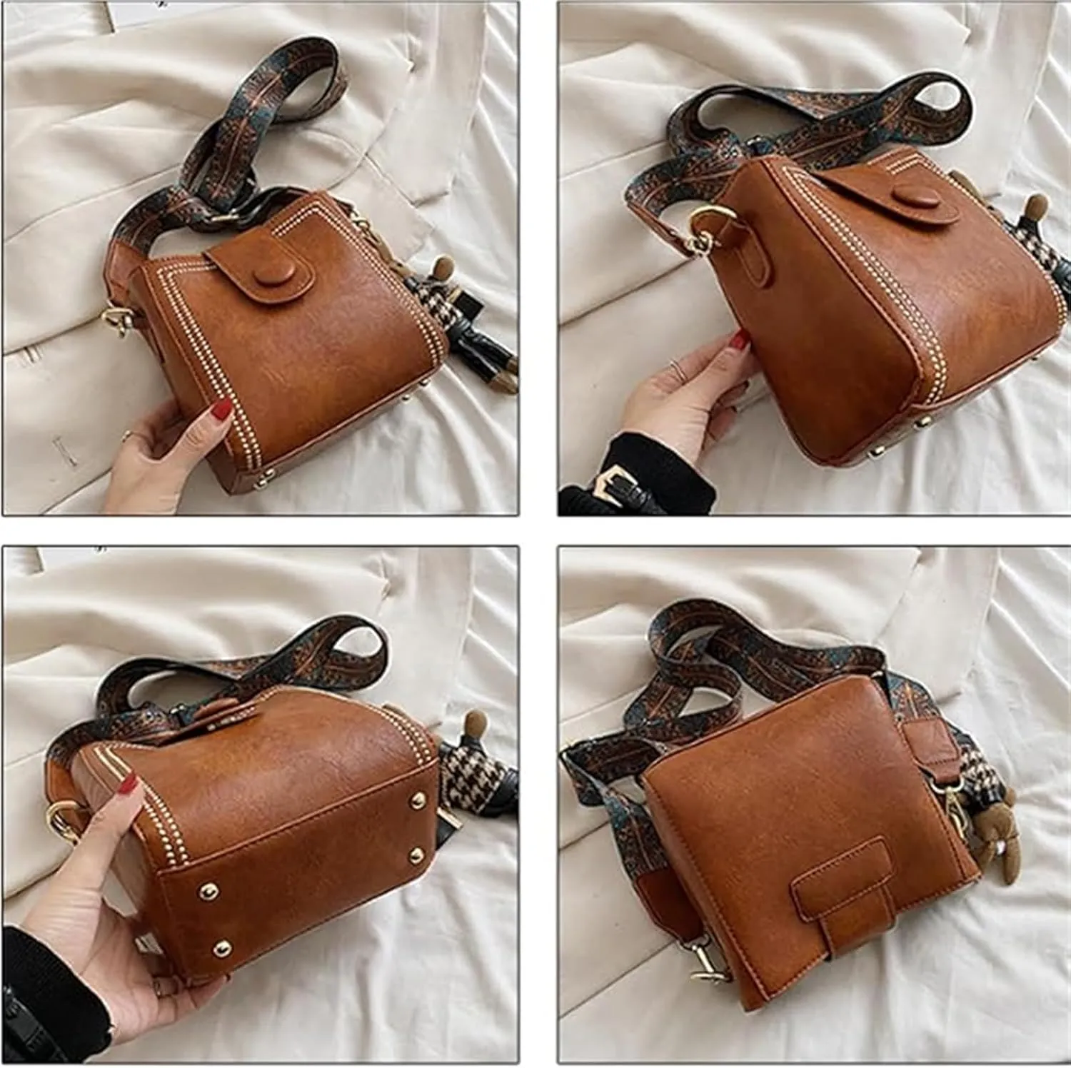 Crossbody Bags for Women Vintage Fashion Bag With Adjustable Wide Shoulder Strap, Vintage Retro Small Water Bucket Bag