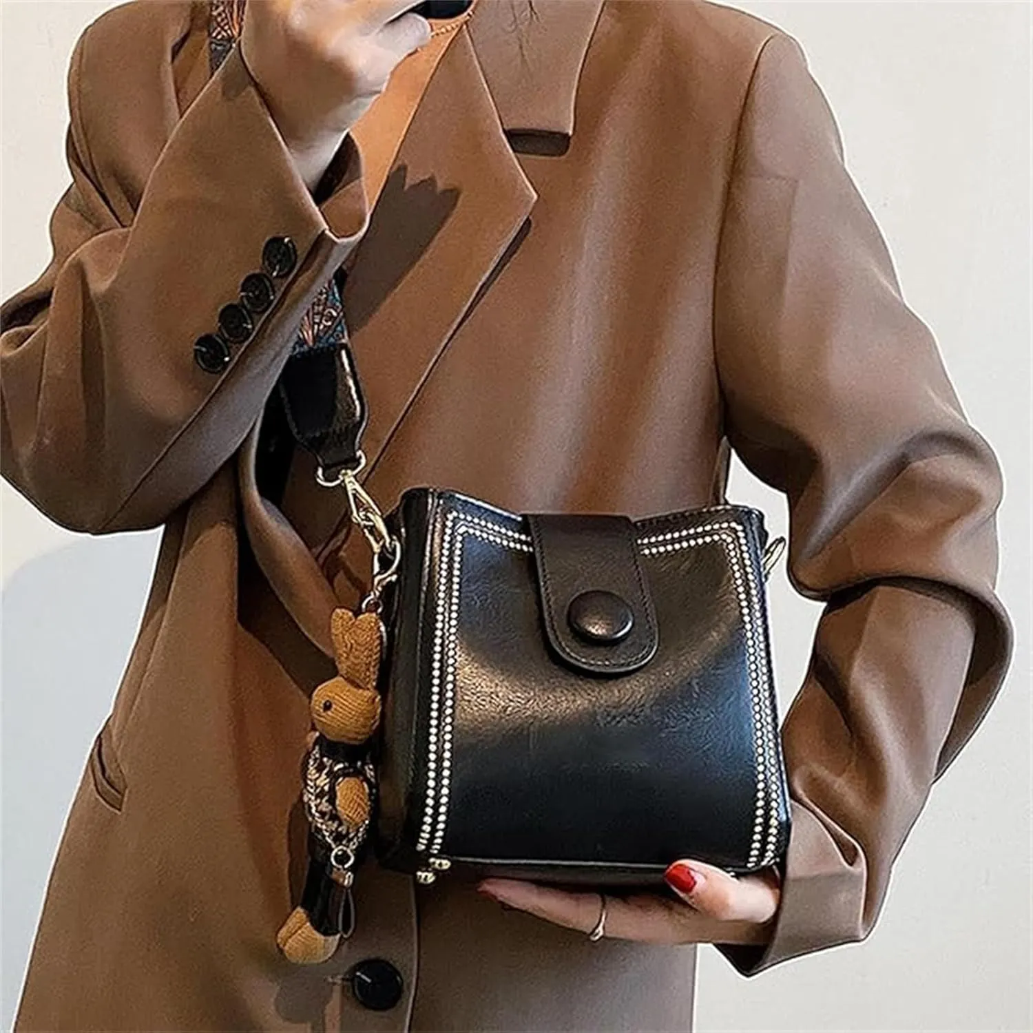 Crossbody Bags for Women Vintage Fashion Bag With Adjustable Wide Shoulder Strap, Vintage Retro Small Water Bucket Bag