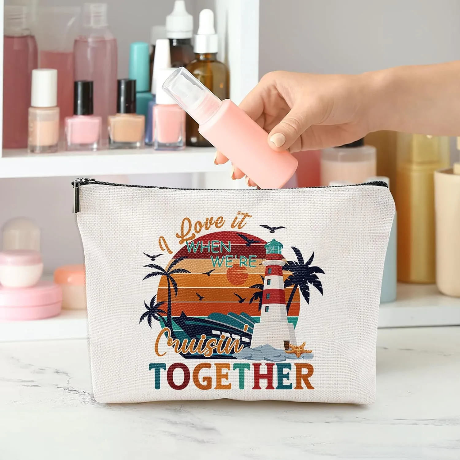 Cruise Essential Gifts for Women - 6 Pcs Waterproof Cruise Gift Exchange Ideas Cosmetic Bag, Life Is Better Cruise Gifts Alaska Cruise Essentials for Women, Cruise Essentials 2025 Women