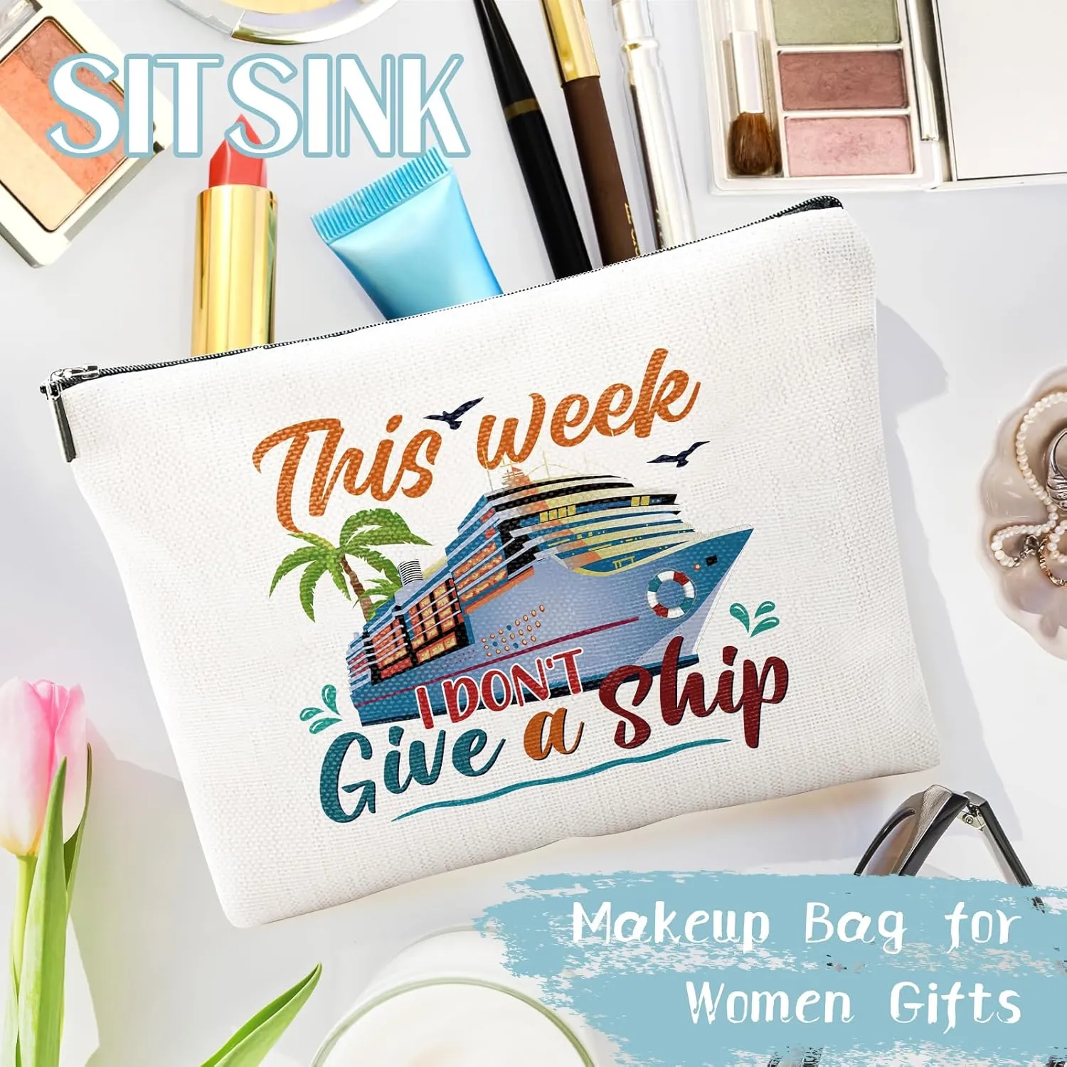 Cruise Essential Gifts for Women - 6 Pcs Waterproof Cruise Gift Exchange Ideas Cosmetic Bag, Life Is Better Cruise Gifts Alaska Cruise Essentials for Women, Cruise Essentials 2025 Women
