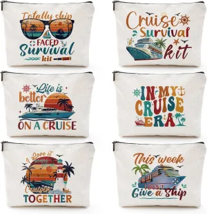 Cruise Essential Gifts for Women - 6 Pcs Waterproof Cruise Gift Exchange Ideas Cosmetic Bag, Life Is Better Cruise Gifts Alaska Cruise Essentials for Women, Cruise Essentials 2025 Women