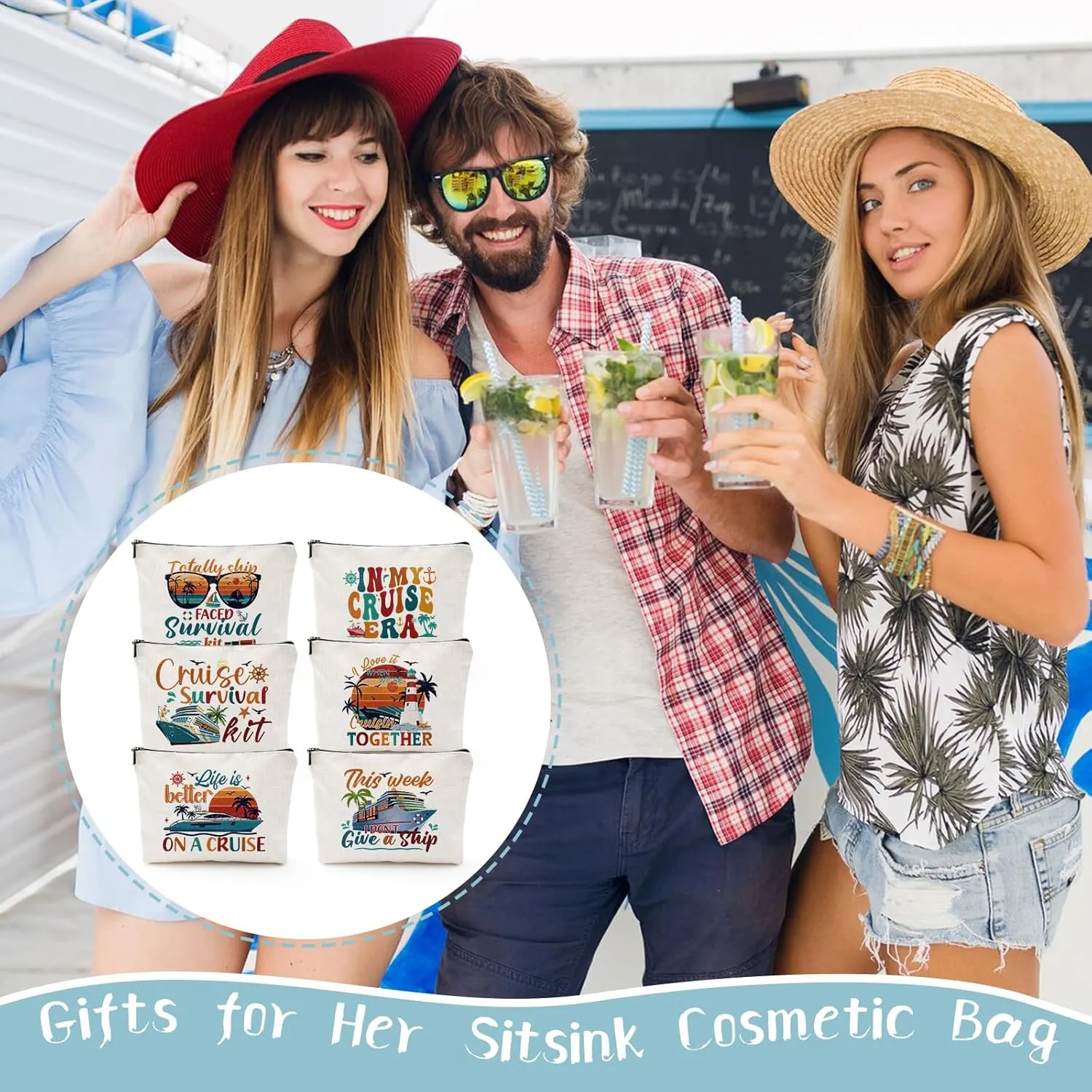 Cruise Essential Gifts for Women - 6 Pcs Waterproof Cruise Gift Exchange Ideas Cosmetic Bag, Life Is Better Cruise Gifts Alaska Cruise Essentials for Women, Cruise Essentials 2025 Women