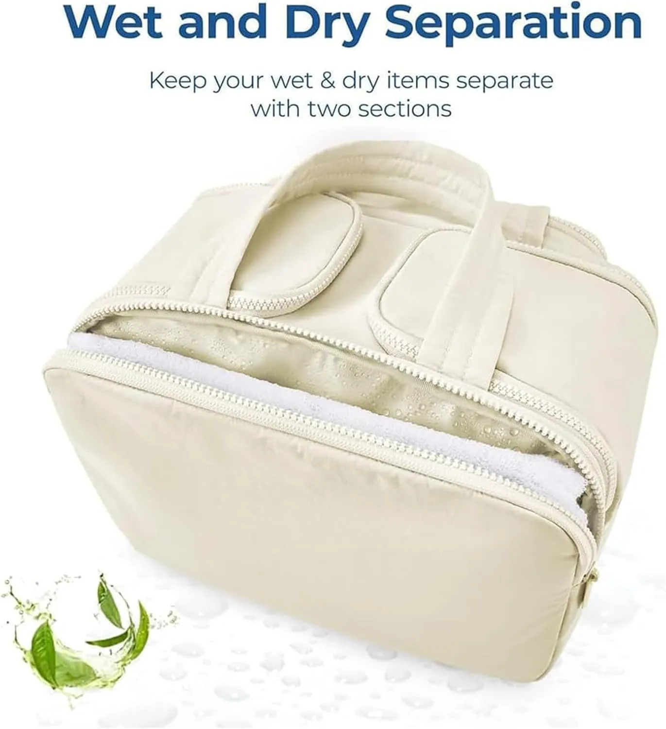 Curetoaway Travel Cosmetic Bag, Cureaway Large Capacity Wide-Open Travels Cosmetic Bag, Compact Travel Toiletry Bags, with 4 Compartments and Dry-Wet Separation (Green)