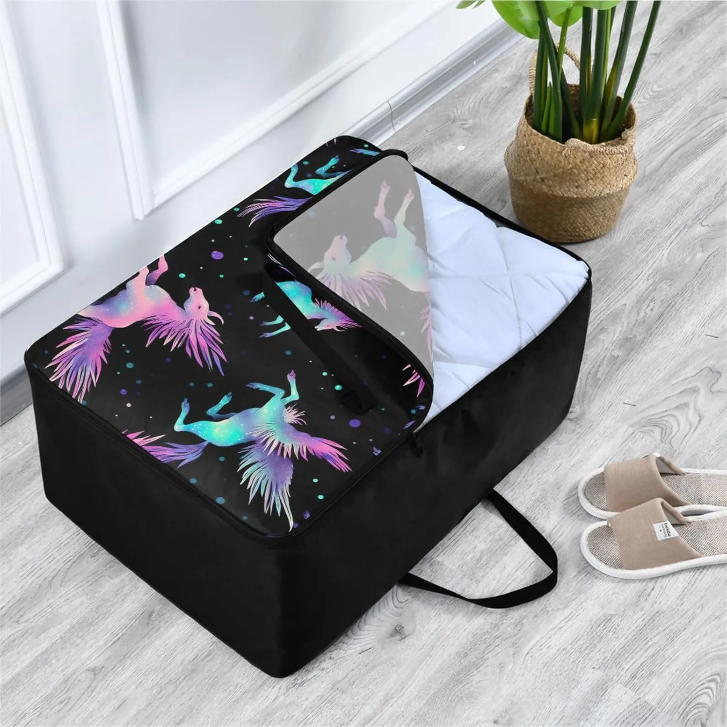 Cute Horses Storage Bag, 27.5x19.7x11 In, Collapsible Moving Bags Zippered Storage Bags for Moving Essential