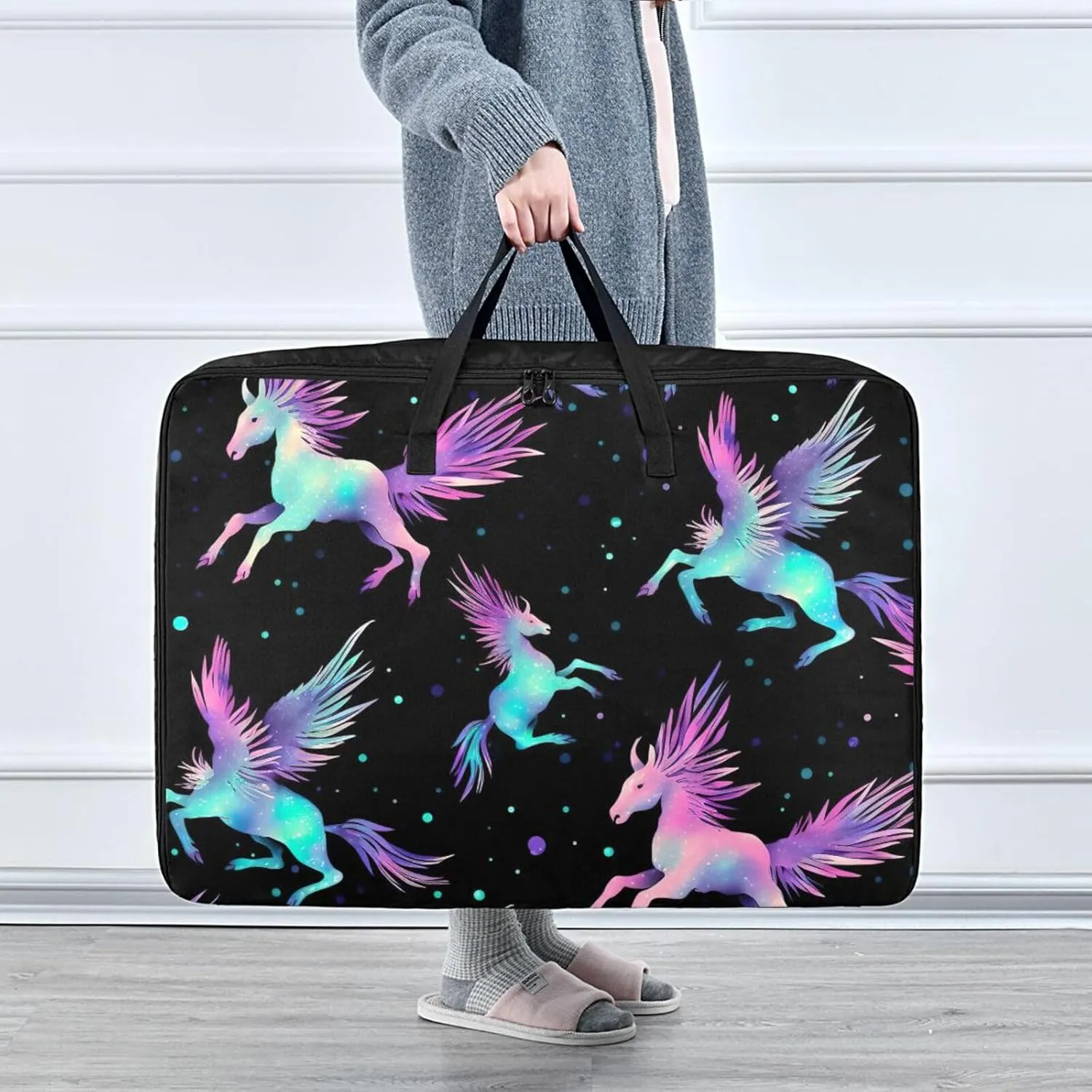 Cute Horses Storage Bag, 27.5x19.7x11 In, Collapsible Moving Bags Zippered Storage Bags for Moving Essential