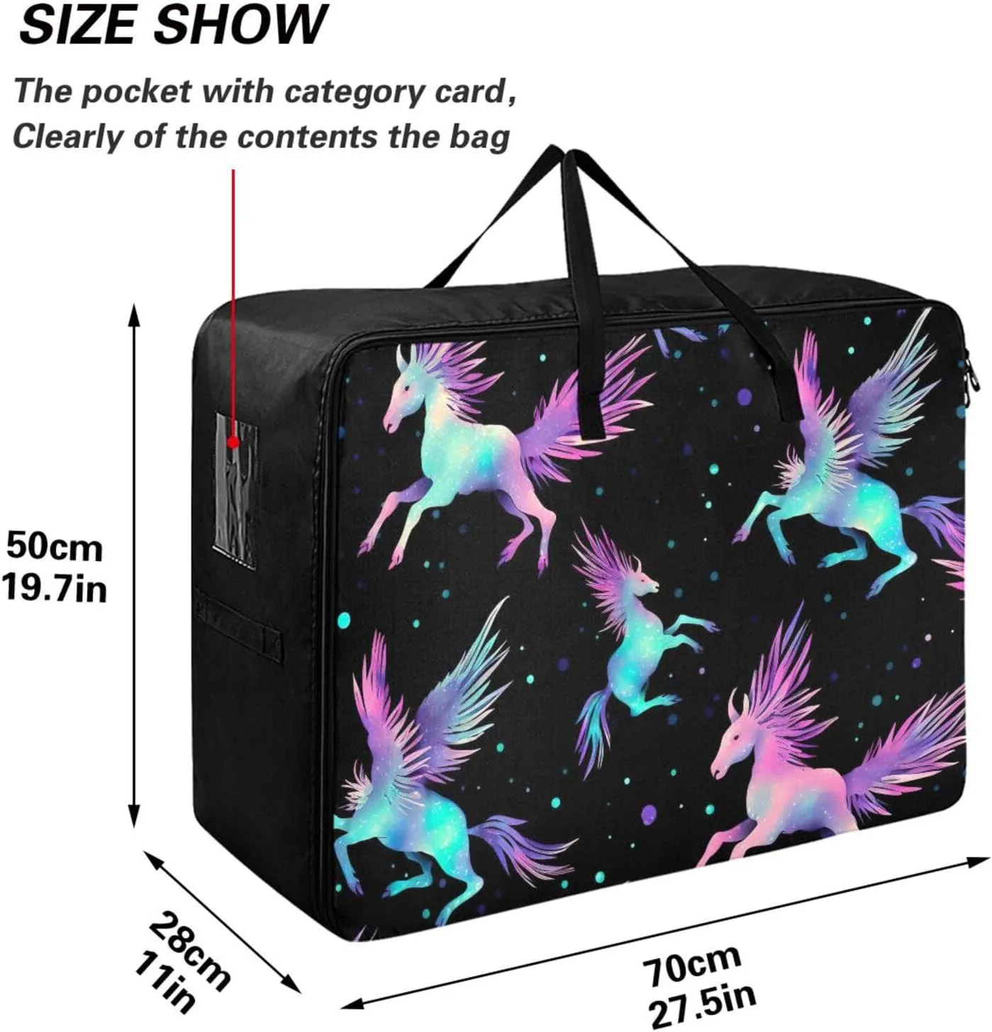 Cute Horses Storage Bag, 27.5x19.7x11 In, Collapsible Moving Bags Zippered Storage Bags for Moving Essential