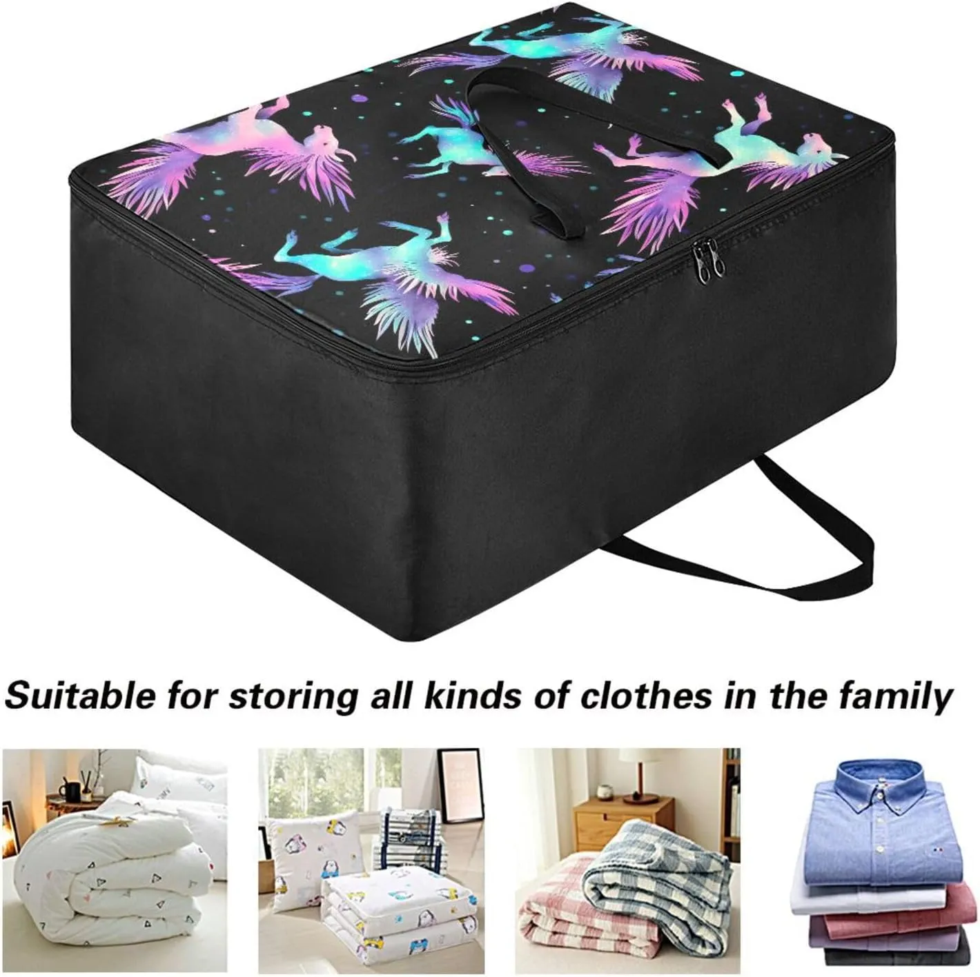 Cute Horses Storage Bag, 27.5x19.7x11 In, Collapsible Moving Bags Zippered Storage Bags for Moving Essential