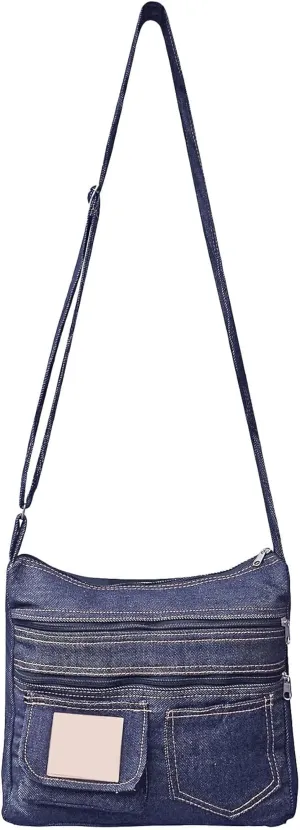Dark Blue Denim Jeans Canvas Zipper Crossbody Messenger Shoulder Bag Sac Pouch Purse Handbag for Unisex