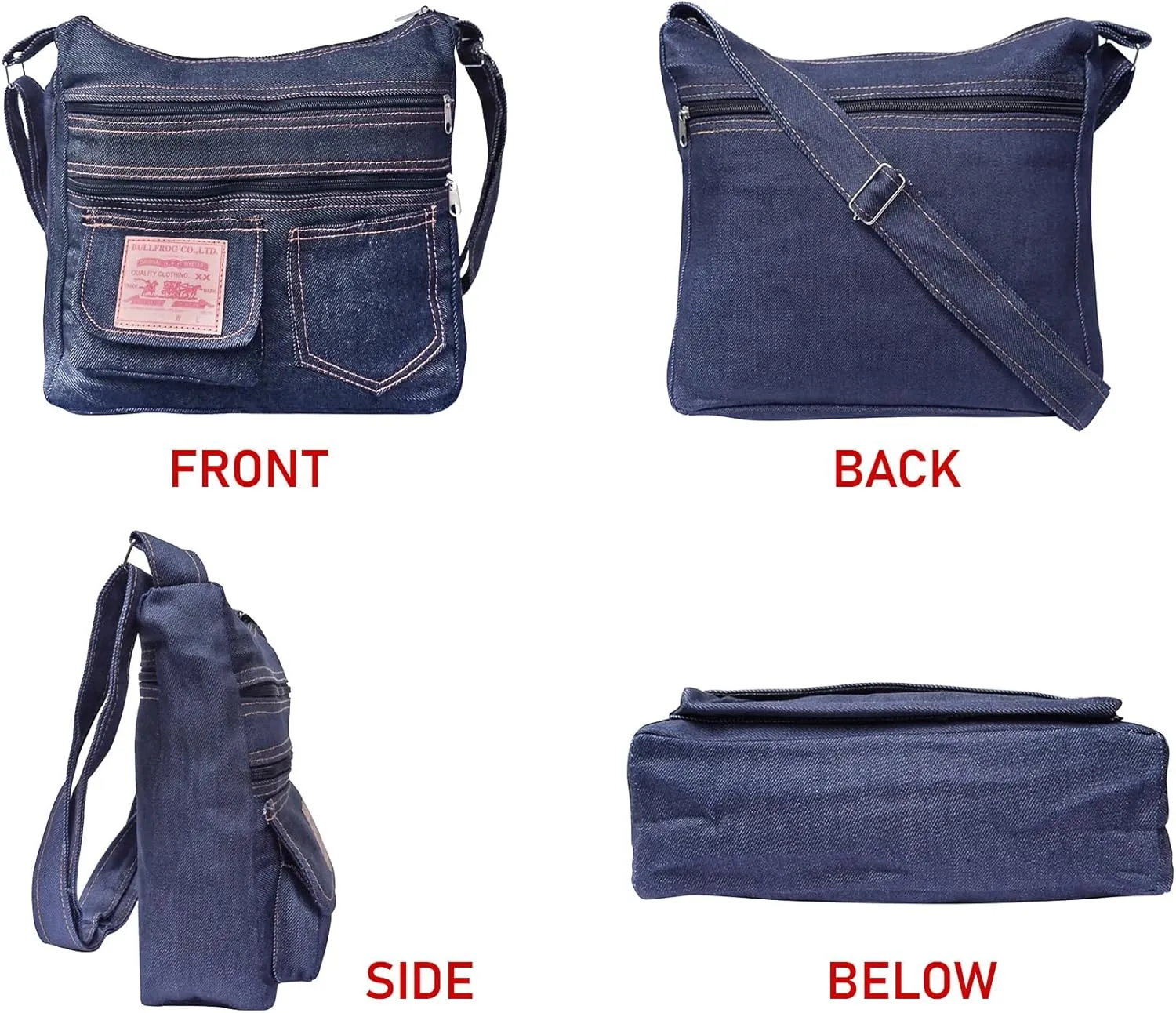 Dark Blue Denim Jeans Canvas Zipper Crossbody Messenger Shoulder Bag Sac Pouch Purse Handbag for Unisex