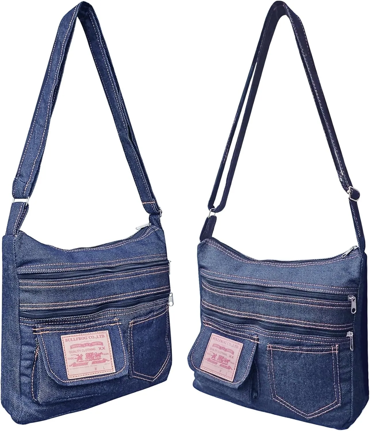 Dark Blue Denim Jeans Canvas Zipper Crossbody Messenger Shoulder Bag Sac Pouch Purse Handbag for Unisex