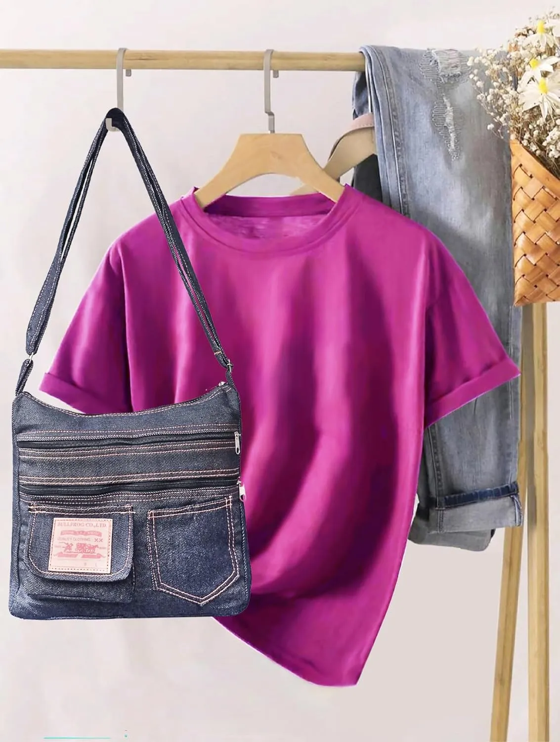 Dark Blue Denim Jeans Canvas Zipper Crossbody Messenger Shoulder Bag Sac Pouch Purse Handbag for Unisex