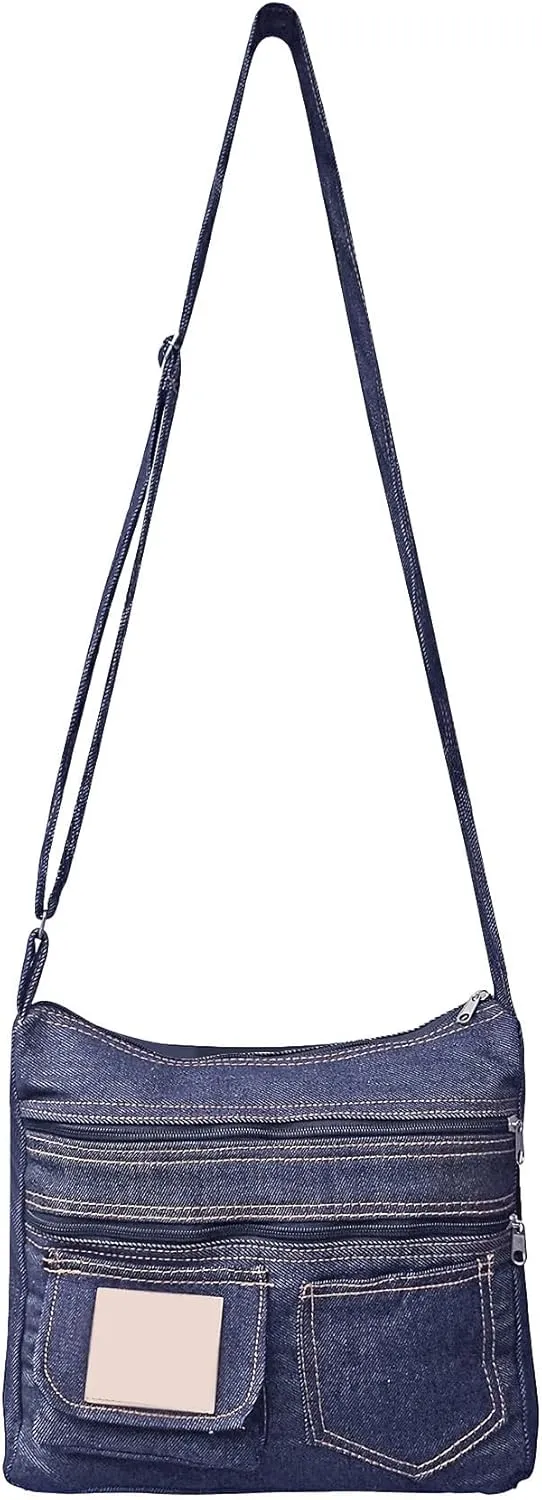 Dark Blue Denim Jeans Canvas Zipper Crossbody Messenger Shoulder Bag Sac Pouch Purse Handbag for Unisex