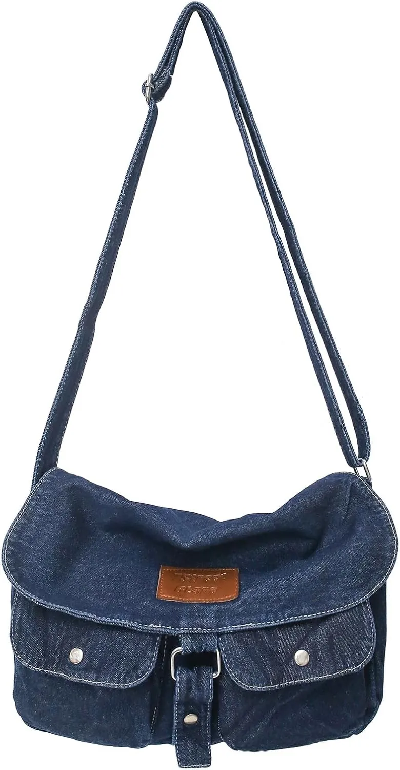 Denim Crossbody Bag Y2K Blue Jean Purses for Women Denim Purses and Handbags