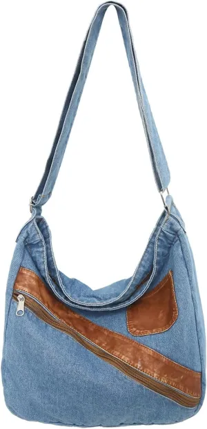 Denim Purse for Women Men Tote Bag with Zipper Crossbody Blue Jean Purses Canvas Shoulder Bag Hobo Handbag