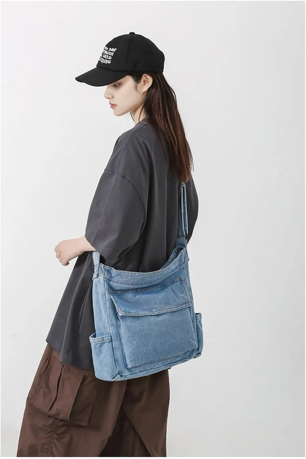 Denim shoulder bag, canvas crossbody bag, women's handbag, casual retro aesthetic crossbody bag, handbag