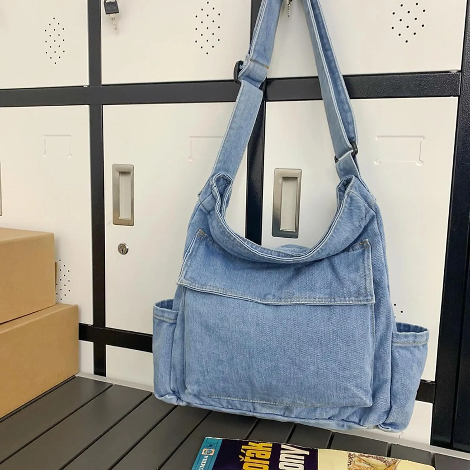 Denim shoulder bag, canvas crossbody bag, women's handbag, casual retro aesthetic crossbody bag, handbag