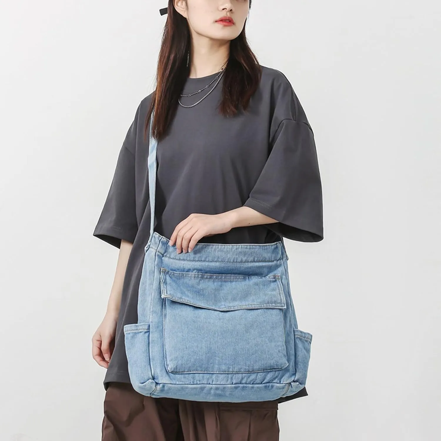 Denim shoulder bag, canvas crossbody bag, women's handbag, casual retro aesthetic crossbody bag, handbag